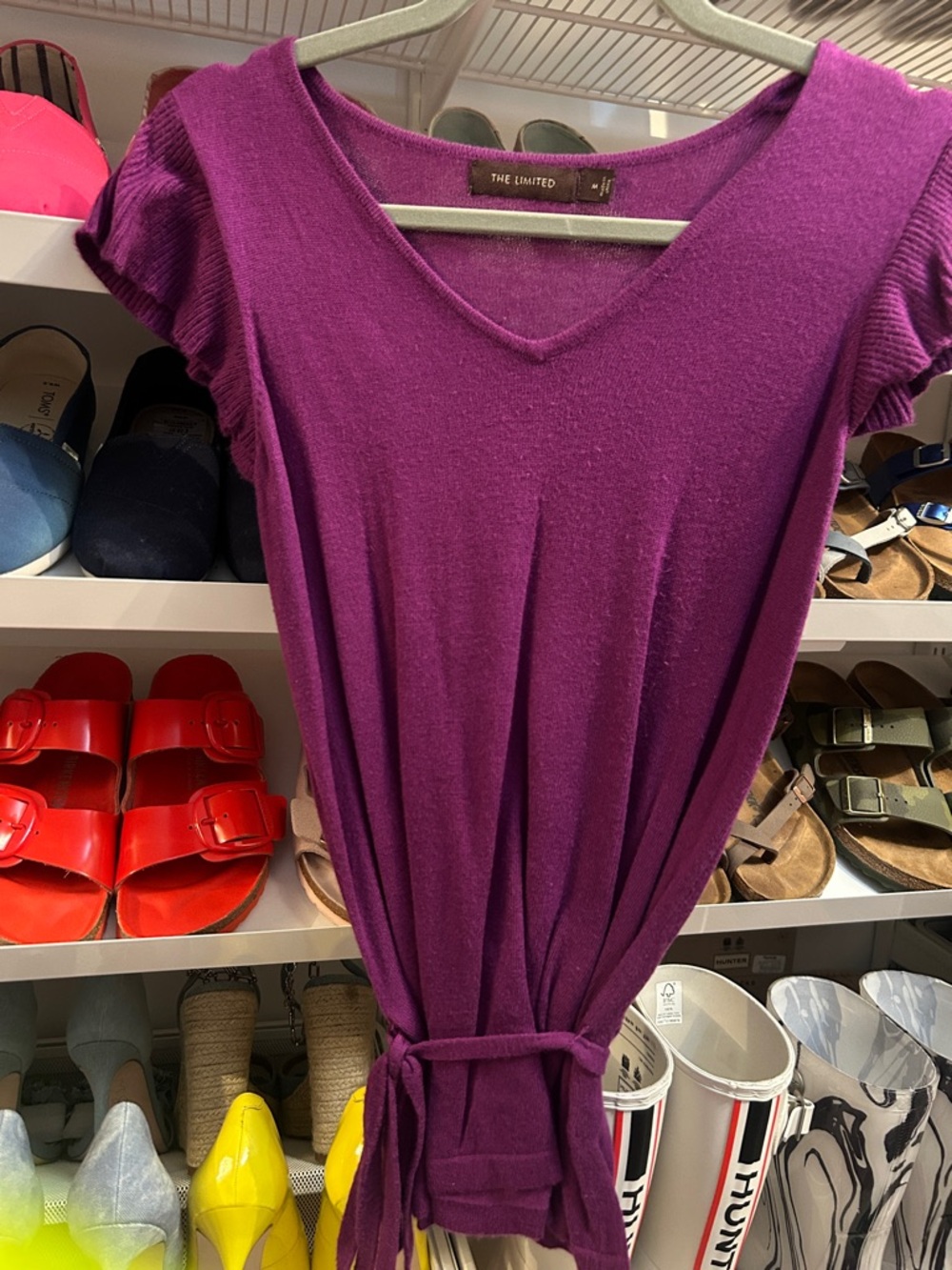 The Limited Magenta V‑Neck Tie‑Waist Dress